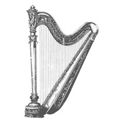 ancient harp with old engraving style
