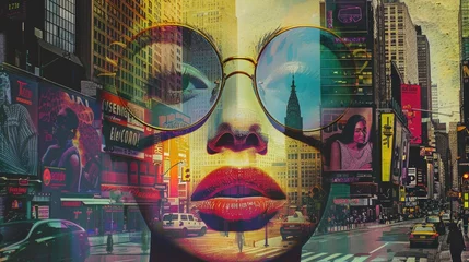 Tableau sur plexiglas  illustration of the fashion woman wearing stylish sunglasses with large frames and bright lipstick  © masyastadnikova