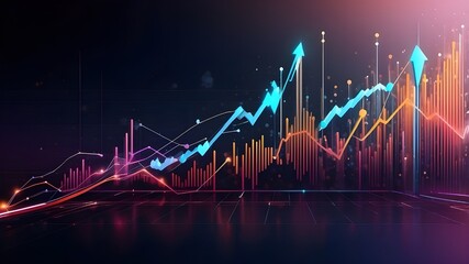 Digital transformation abstract technology background with a futuristic rise arrow chart. Large data, company expansion, currency stock, and investment