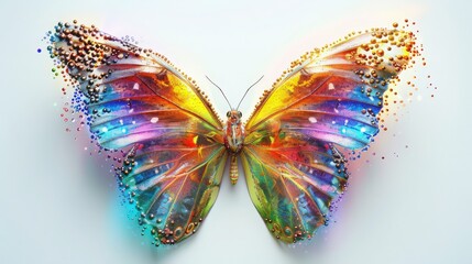 A colorful butterfly with a rainbow pattern on its wings