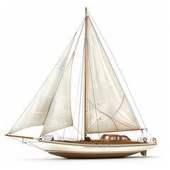 Obraz premium Sailing boat, realistic style, simple background, white background