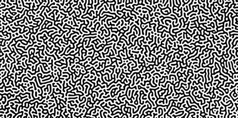 Abstract truing organic wallpaper Turing reaction diffusion monochrome seamless pattern with chaotic motion. Linear design with biological shapes. Organic lines in Memphis. Vector illustration.