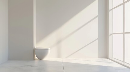 Fototapeta premium A sleek, modern white toilet in a minimalist bathroom with clean lines and neutral tones, perfect for contemporary interior design concepts--s 150
