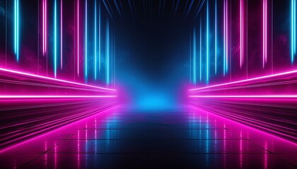 Fototapeta premium Dark background pink blue neon borders grungy sprayed pattern