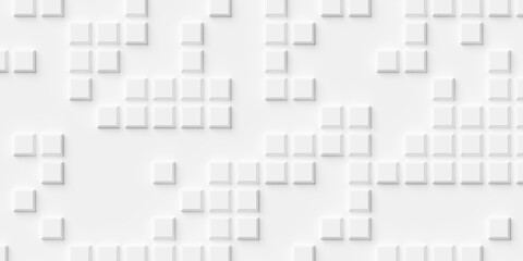 Obraz premium Grid of beveled offset white cube boxes or block background wallpaper banner randomly scattered