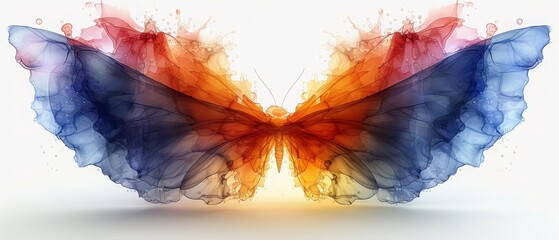 The wings of a butterfly are painted in red, blue, and yellow