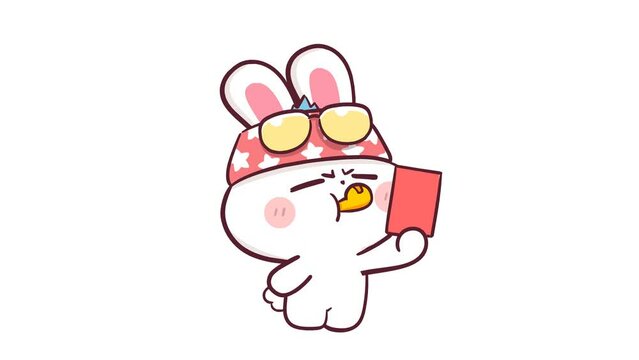 Animated Rabbit Referee Giving a Red Card - White Background