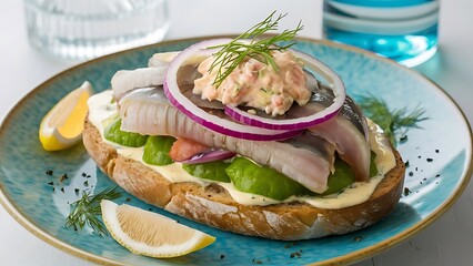 A delectable and beautifully composed food photography of a sm&oslash;rrebr&oslash;d