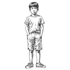 asian boy body with old engraving style