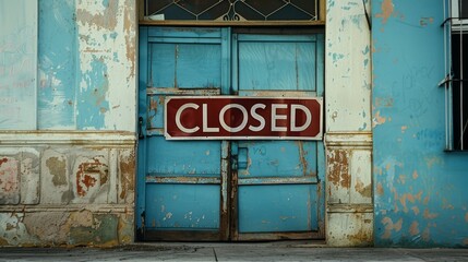 Closed Business on Empty Street Resulting from Global Recession