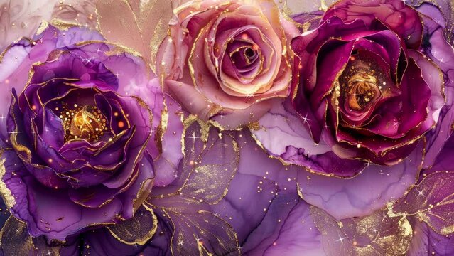magenta and golden peony garden flowers close up