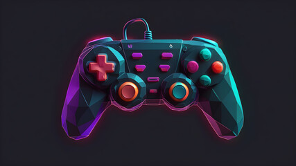 Game controller neon controller low poly on dark background, Generative AI