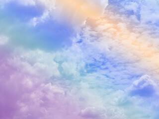 beauty sweet pastel orange and violet colorful with fluffy clouds on sky. multi color rainbow image. abstract fantasy growing light