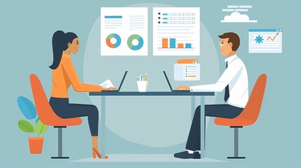 Visualize a flat design of an HR manager conducting a teambuilding exercise