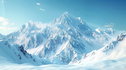 Obraz premium Majestic snowy mountains under a clear blue sky, with sharp peaks and a blanket of fresh, untouched snow glistening in the sunlight