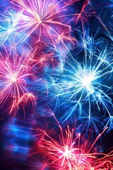 The neon fireworks painted the night sky with stunning colors, including vibrant shades of pink and purple.