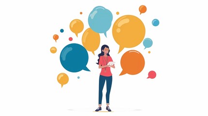 Imagine a flat design of an HR manager addressing employee concerns