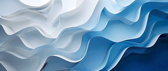 Fototapeta premium Captivating Geometric Paper Craft Waves in Shades of Blue and White Exquisite Minimalist Abstract Background Wallpaper