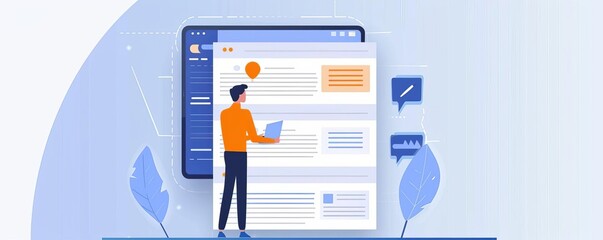 Marketers creating content for a disaster support newsletter, side view, regular updates and tips, scifi tone, Complementary color scheme