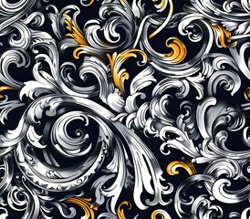 Fototapeta premium Captivating Intersection of Baroque Elegance and Urban Dynamism in Seamless Pattern