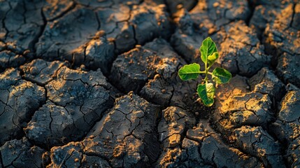 Obraz premium An impactful display illustrating the devastating effects of climate change, showcasing the stark reality of drought, rising temperatures, and environmental deterioration.