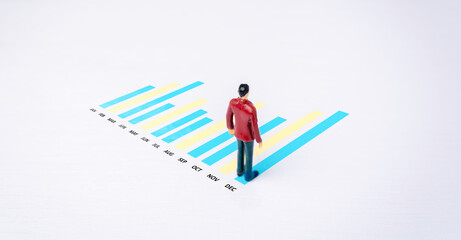 Business concept person analyzing data chart, visualizing monthly growth and performance trends for...