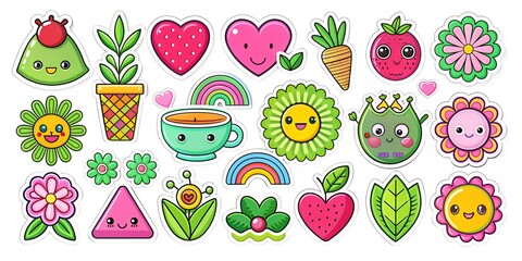 cute stickers set with flowers, illustrations, stickers, for albums, flyers, postcards