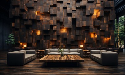 Modern Wooden Cube Wall Living Room Design