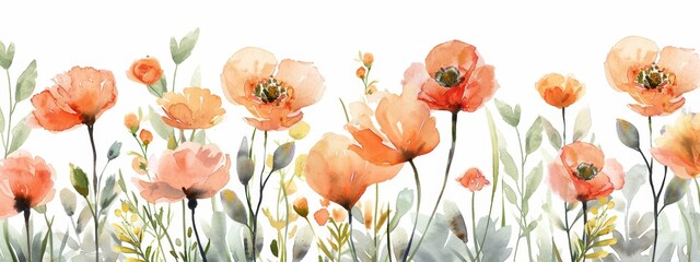 Watercolor Floral Pattern on White Background for Spring Decor Generative AI