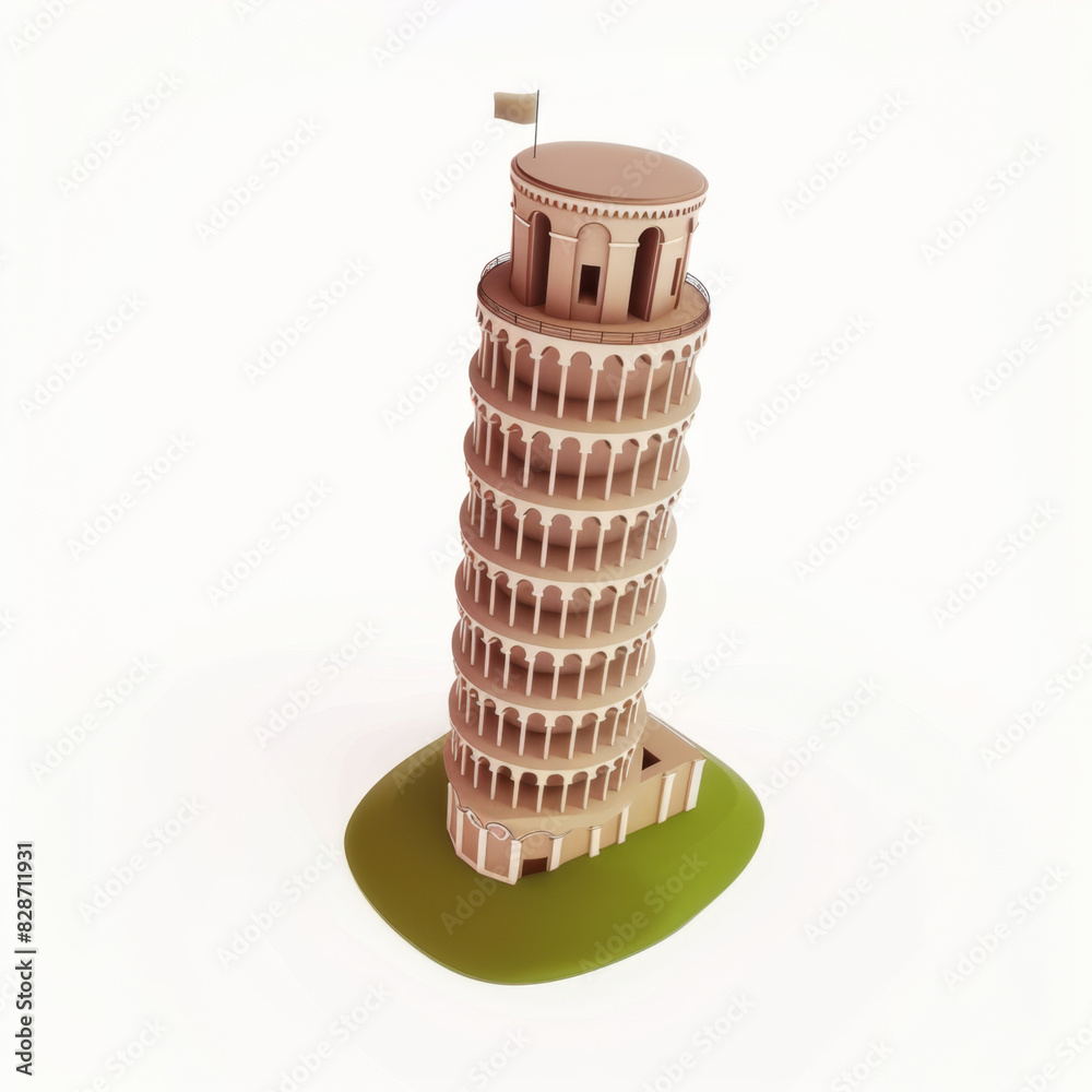 Wall mural Leaning Tower of Pisa icon in 3D style on a white background