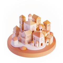 Old city icon in 3D style on a white background