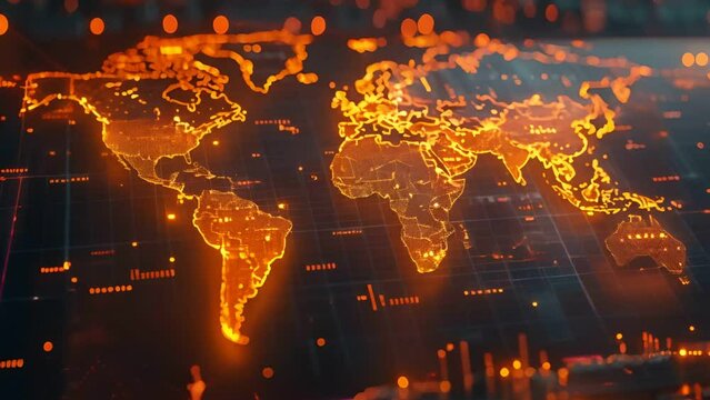 world map glowing with trade routes global economy visualized