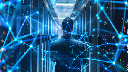 Male engineer with experience in replacing network server components Near the open server rack Use your finger to drag the string. Look for problem points