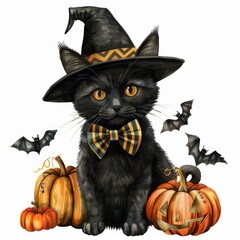 Whimsical Witch's Cat Companion for Halloween Decor Generative AI