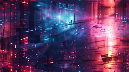 Fototapeta premium Abstract cyberpunk city with glowing lights and neon colors.
