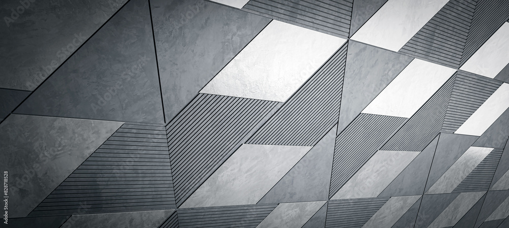 Poster Abstract geometric shapes on a textured wall, in a grayscale color scheme, highlighting a modern design concept. 3D Rendering
