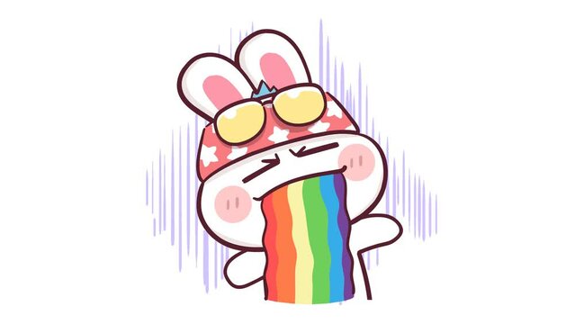 Animated Rabbit Vomiting Rainbow - White Background