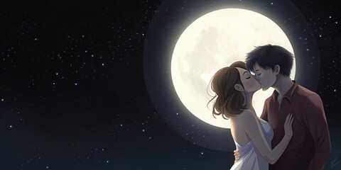 Obraz premium loving couple interracial passionate eyes see romantic moon scenario lovely moments
