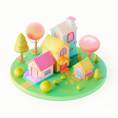 Fototapeta premium village icon in 3D style on a white background