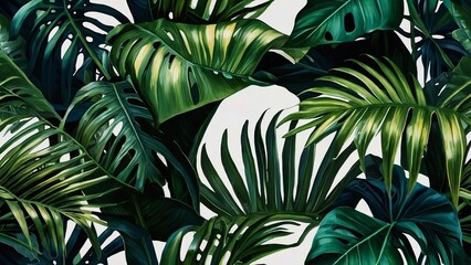 Tropical leaves on white background 
