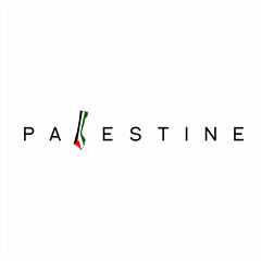 Palestine word design with flag symbol on letter L.