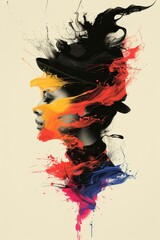Womans Face With Colorful Paint Splatters