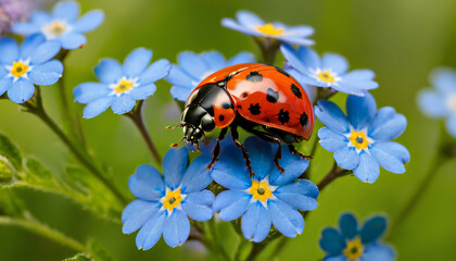 Ladybug on forget me not flower