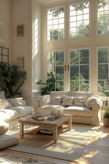 Modern Living Room with White Decor and Indoor Plants