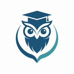 a minimalist 	Education Logo vector art illustration with a Graduation Owl icon logo