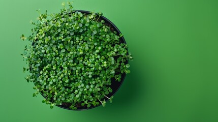 Microgreens in a Pot on a Green Background Generative AI
