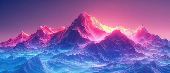 Synthwave mountains in shades of pink, purple and blue