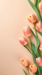 Spring tulip flowers on background top view in flat lay style flower floral background border texture