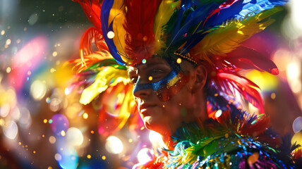 A young man wearing Pride costumes and makeup