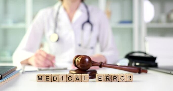 Judge gavel written with words medical error. Medical malpractice trial